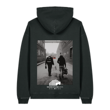 Load image into Gallery viewer, Garment Dyed Black Rock Printed Hoody Back
